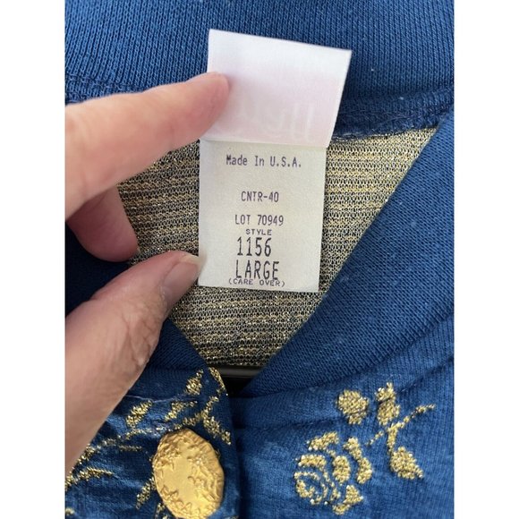Vtg Lady Graff Petite Blue Jacket Gold Roses Padded Shoulders Large Made in USA - Picture 5 of 7
